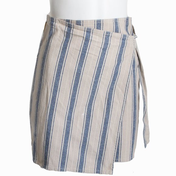 Armani Jeans Wrap Skirt Cotton Ramie Linen Blend Striped - Picture 1 of 8